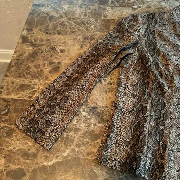 DressBarn Blazer Zip Jacket Women Medium Brown Black Animal Print Snakeskin - Picture 7 of 12